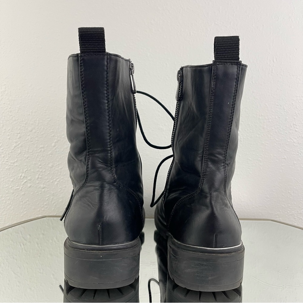 TORRID Black Dark Grey Faux Leather Metal Heel Mid Calf Lace Up Combat Boots - Picture 7 of 14